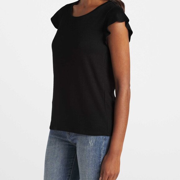 Market & Spruce Black Luisa Flutter Sleeve Knit Tee, Size Large - Picture 4 of 10
